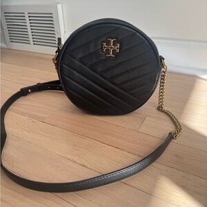 Tory Burch Black Round Crossbody Bag with Gold Chain